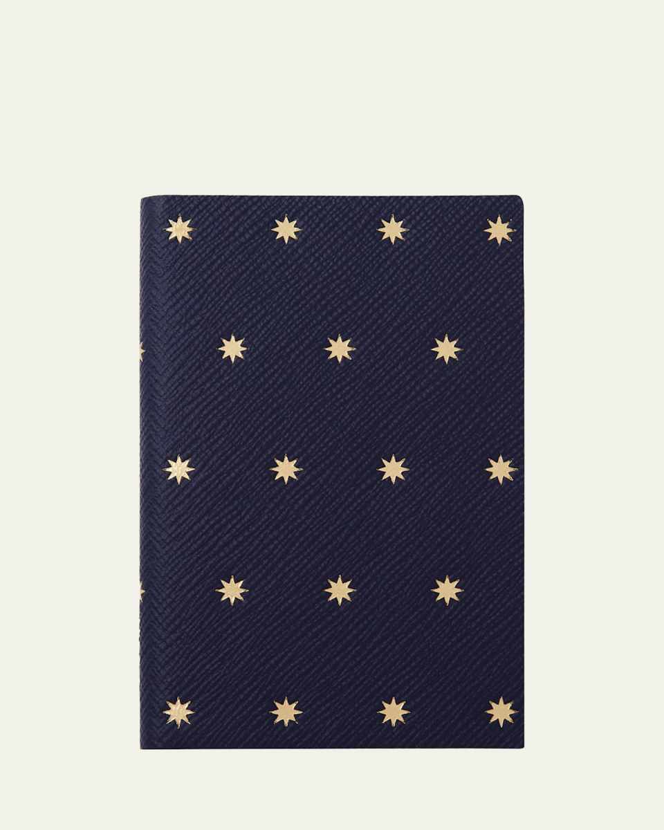 Stars Panama Leather Pocket Notebook, Navy